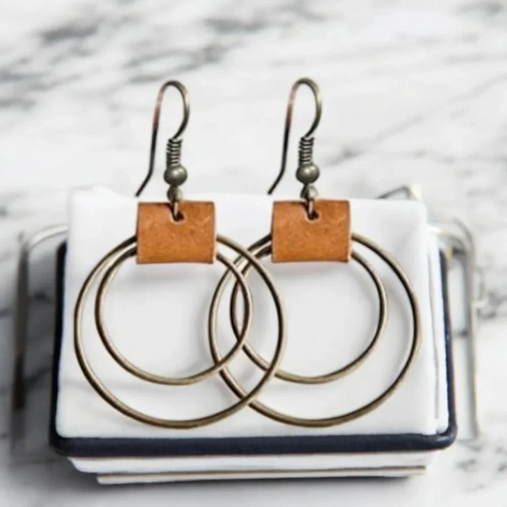 Bohemian Faux Leather Circle Hoops Dangle Earrings